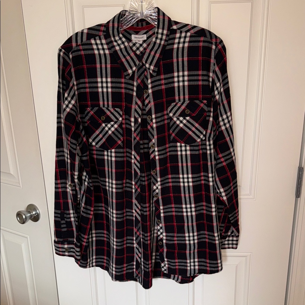 Westport Black, White & Red Plaid Button-Up Shirt